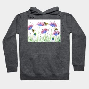 Bumble bees and Blue and Purple Flowers Hoodie